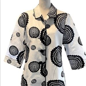 600 WEST - BOLD BLACK/WHITE PRINT JACKET - 3/4 SLEEVES - SIDE POCKETS - SZ L B21